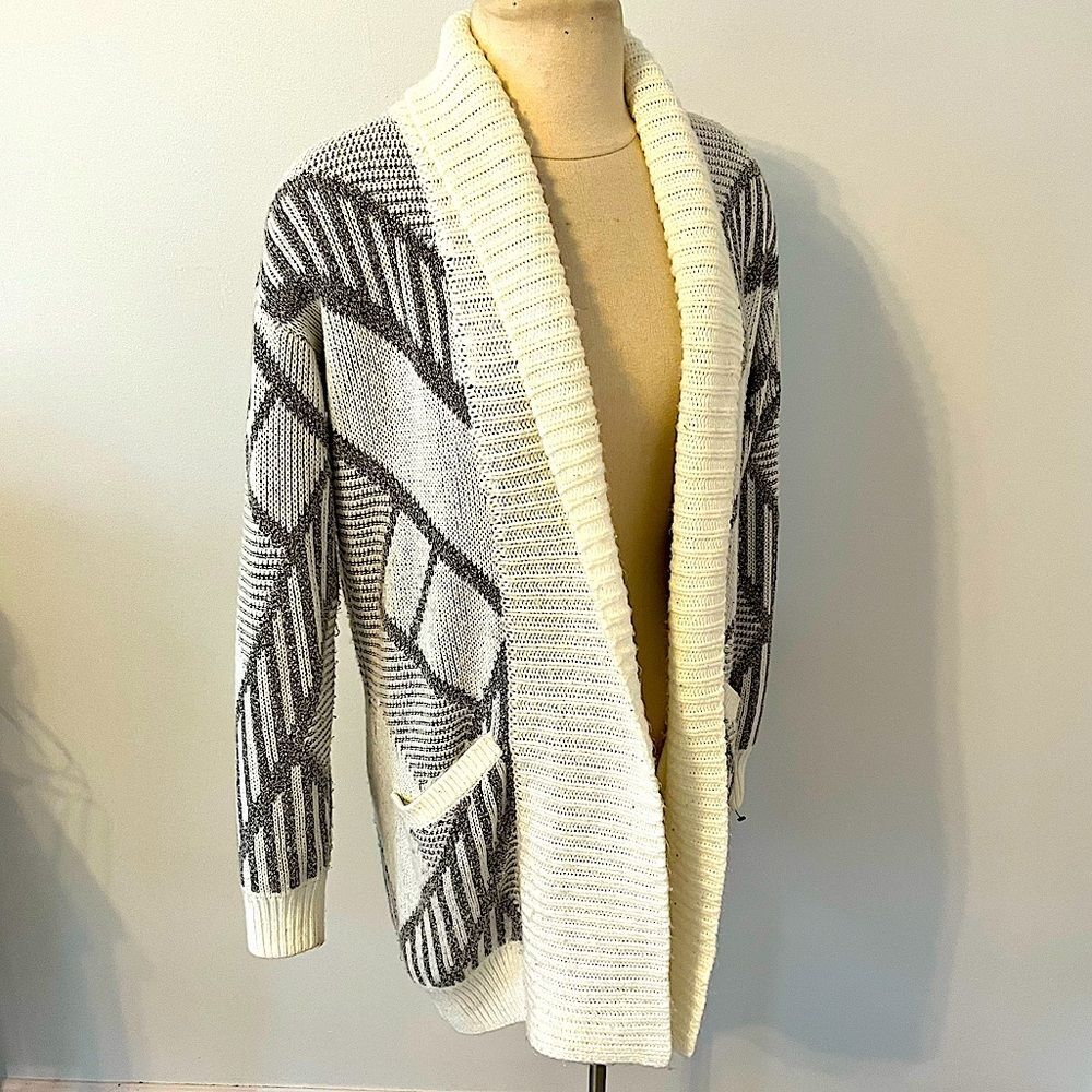 Leith White & Gray Geometric Print Cardigan Size XS/S